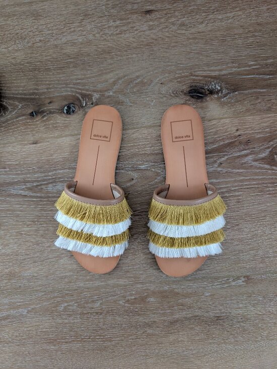 Dolce Vita Shoes - Gold and White Fringe Sandals
